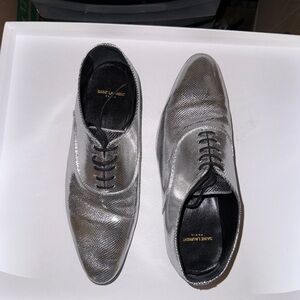 Saint Laurent Metallic Silver Oxfords